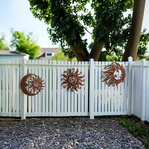 Vista 2 de VividLadybug - Colgante de Sol y Luna, Escultura de Pared, Arte de Pared de Metal para Decoración de Interior/Exterior en Color Óxido Resistente a