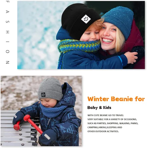 Vista 7 de DANMY Gorro para bebé, gorro de punto cálido para el invierno para recién nacido, gorro suave para niños