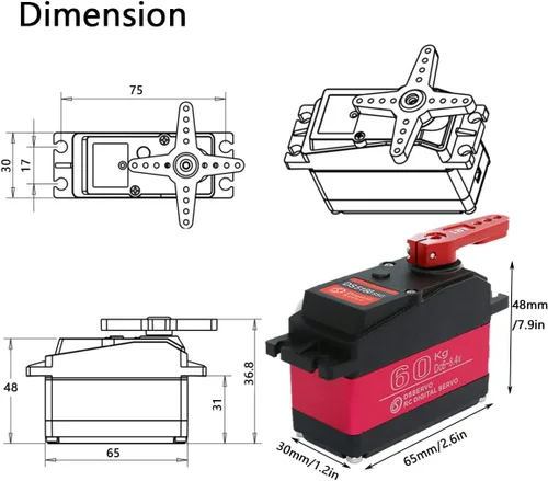 Vista 2 de DS5160SSG Servo RC Servo Digital Servo DC6-8.4V Engranaje de metal Gran Torque de alta velocidad IP67 Servo impermeable 270 grados con brazo servo