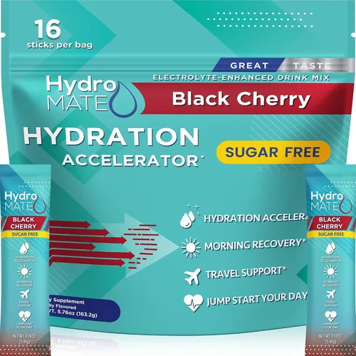 Vista 10 de Paquetes de hidratación sin azúcar en polvo de electrolitos Acai Berry HydroMATE 16 Sticks