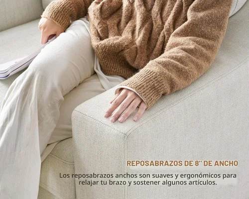 Vista 9 de ABCASA - Sofá seccional en forma de L con apoyabrazos anchos para sala de estar, funda de cojín extraíble, sofás modernos de lino premium de 3