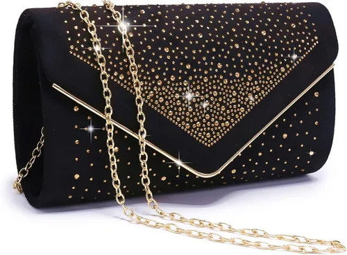 Vista 11 de Dasein Bolso de noche con diamantes de imitación para mujer, clutch de ante sintético, bolsos brillantes para fiestas formales, cóctel, boda, cartera