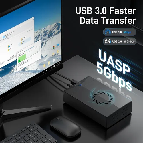 Vista 6 de FIDECO Caja de disco duro para disco duro SATA HDD SSD de 3,5 o 2,5 pulgadas, adaptador SATA a USB con ventilador de refrigeración, carcasa externa