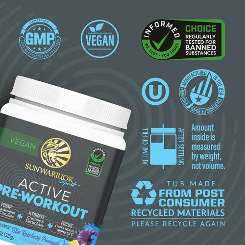 Vista 3 de Sunwarrior Bebida energética en polvo para antes del entrenamiento, suplemento vegano a base de plantas, hidrata, concentración, resistencia