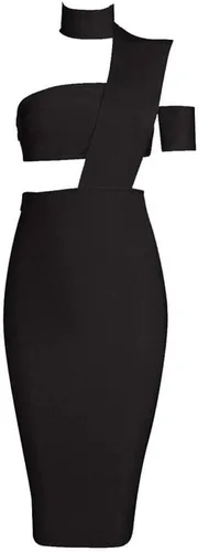 Vista 3 de UONBOX Vestido de vendaje ajustado para mujer, sexy, con corte halter y línea de busto