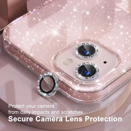 Vista 9 de Choiche Compatible con iPhone 13, funda para mujer con purpurina brillante, 2 protectores de lente de cámara con diamantes, funda protectora a