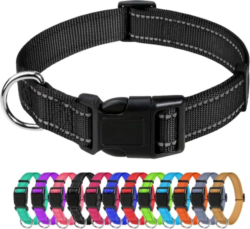 Vista 31 de TagME Collares de nailon reflectantes para perros, collar ajustable clásico para mascotas con hebilla de liberación rápida para cachorros, rosa Rosa