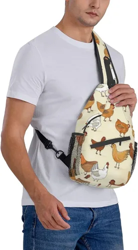 Vista 8 de Bolso cruzado del pecho de la historieta animal impreso Crossbody durable Sling Mochila Casual bolsa de viaje para unisex, Patrón de pollo.