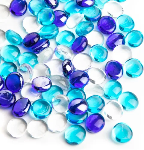 Vista 13 de 1 LB de mármoles de vidrio azul, cuentas de vidrio planas mini~150 PIEZAS para rellenos de jarrón, guijarros de gemas florales de Mancala, rocas