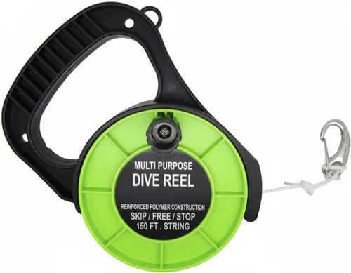 Vista 4 de Scuba Choice Carrete de buceo, línea blanca de 150 pies, mango de plástico, naranja con clip de 2 pulgadas, multiusos, ideal para buceo, pesca