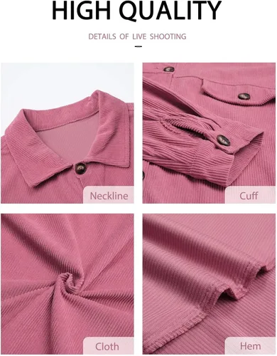 Vista 4 de ZOLUCKY Women's Casual Plus Size Shacket Jacket Long Sleeve Button Down Shirts Blouses Tops
