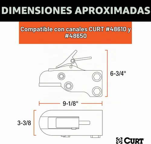 Vista 2 de CURT 25328 Acoplador de remolque ajustable para montaje en canal, bola de enganche de 2-5/16 pulgadas, 15,000 libras, B