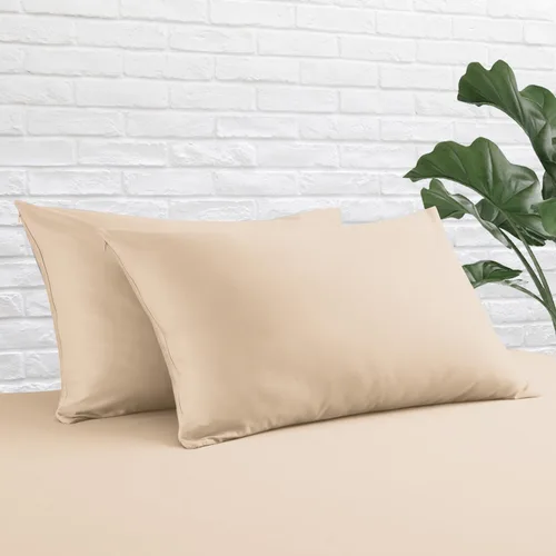 Vista 21 de Juego de 2 protectores de almohada estándar, 100% algodón egipcio con cremallera, 400 hilos, tejido satinado, algodón, color beige, fundas