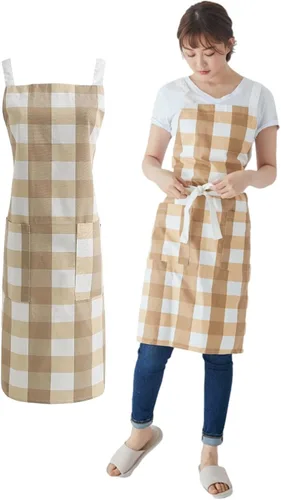 Vista 48 de Jeelow Delantal de cocina de algodón o sarga de algodón para hombres y mujeres, ajustable con bolsillos ajustables