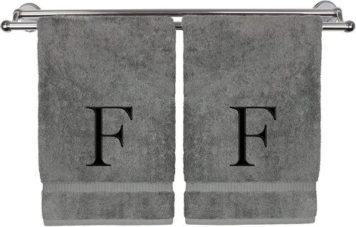 Vista 91 de Toalla de mano monogramada, regalo personalizado, juego de 2 - Toalla bordada con letra de bloque dorada - Extra absorbente 100% algodón turco