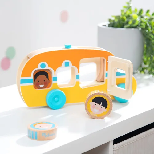 Vista 5 de Melissa & Doug GO Tots Autobús de madera Roll & Ride con 3 discos, juguetes de autobús escolar para bebés y niños pequeños