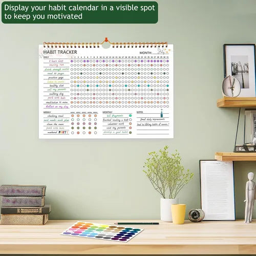 Vista 6 de Calendario de seguimiento de hábitos – 12 meses sin fecha, seguimiento diario de objetivos y hábitos, planificador de hábitos con encuadernación