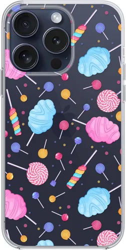 Vista 4 de Blingy's Funda para iPhone 15 Pro Max, bonito diseño de algodón de azúcar, diseño divertido de comida dulce, funda protectora transparente de TPU