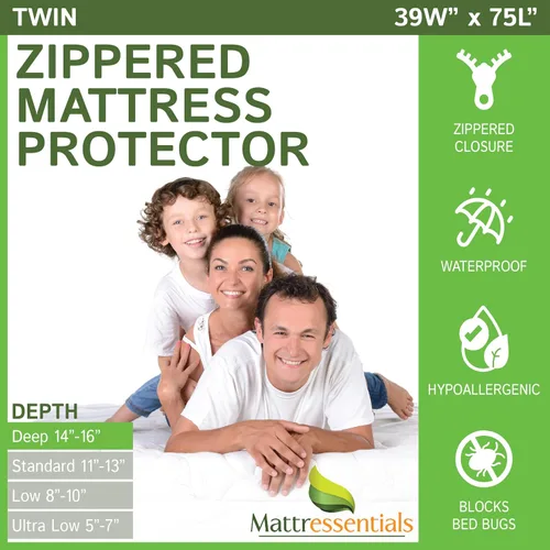 Vista 18 de Protector de colchón individual con cremallera (5 a 7 pulgadas de profundidad), funda de colchón impermeable para chinches de cama, funda