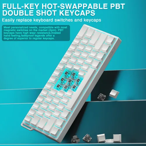 Vista 6 de Aula WIN60 HE - Teclado mecánico 60% para juegos con cable, interruptor magnético de efecto Hall intercambiable en caliente, modo RT