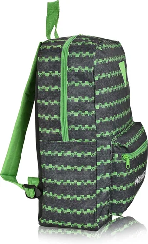 Vista 5 de Minecraft Juego de mochila de 3 piezas - mochila, calcomanía, pin - Niños y niñas adultos Minecraft Creeper Mochila escolar, Negro Verde, Mochilas