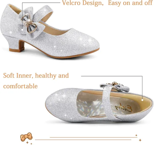 Vista 3 de Eithy Zapatos de vestir para niñas, tacón bajo con lazo, sandalias planas de verano para niños pequeñosniños grandes