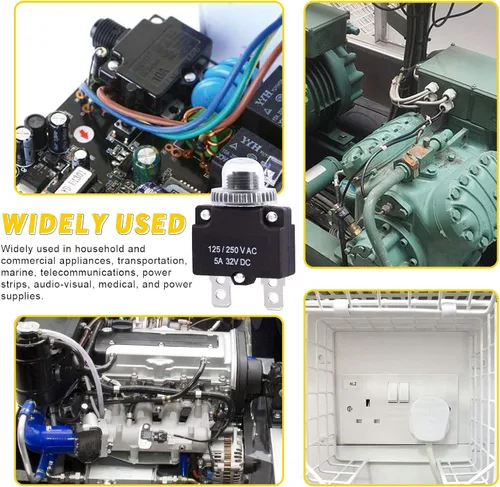 Vista 7 de Swpeet Disyuntor térmico de 30 piezas de 5 amperios con terminales de conexión rápida y tapas de botón impermeables, kit surtido, interruptor