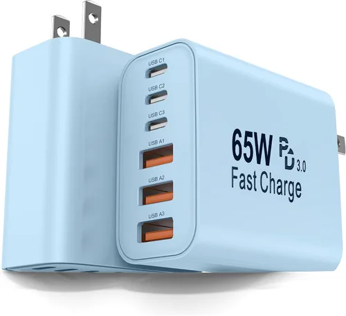 Vista 12 de FEEL2NICE Paquete de 2 bloques de cargador USB C de 65 W, bloque de carga rápida de pared de 6 puertos [3 PD USB-C y 3 QC USB-A] para iPhone 17 16