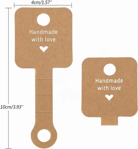 Vista 2 de joycraft 100 tarjetas autoadhesivas para pulseras, papel kraft hecho a mano con tarjetas en blanco de amor, embalaje de joyería para vender