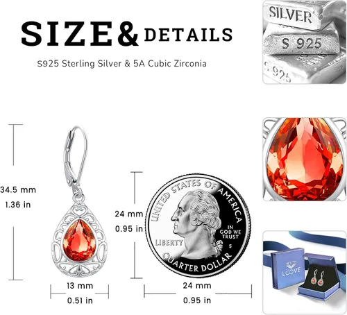 Vista 245 de Aretes colgantes de plata de ley con diseño de árbol de la vida, flor, abeja, animales, gato, colibrí, piedra lunar, turquesa, aretes con cierre