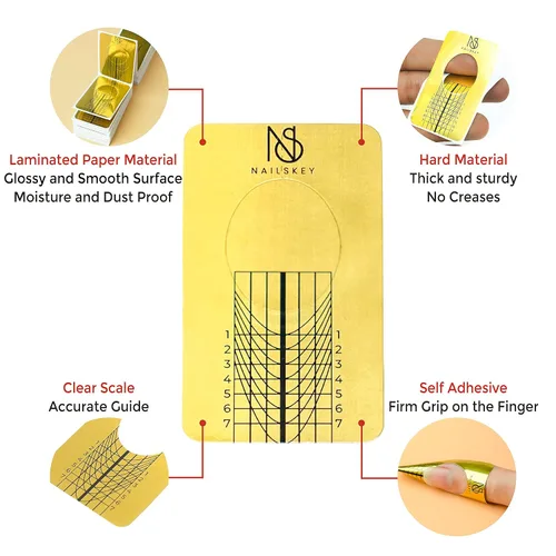 Vista 3 de Formas de Uñas para Constructor de Gel - 100 Piezas Calcomanías Autoadhesivas de Extensión de Uñas para Acrílico, UV y Poly Gel con Guía