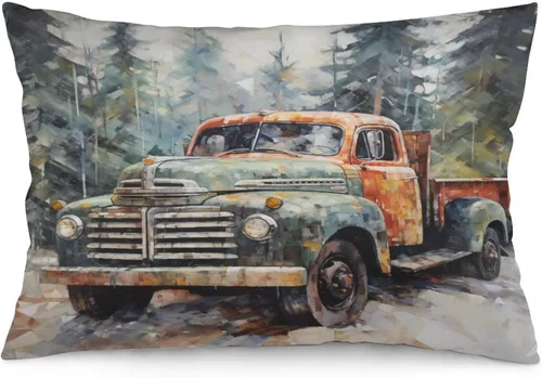 Vista 12 de Protector de almohada de árboles de pino de Navidad rojo y verde de 12 x 20 pulgadas, funda de cojín de vacaciones de invierno, funda de almohada