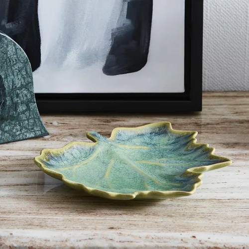 Vista 6 de VOMANA Plato de cerámica para joyas, bandeja de cerámica verde, plato de porcelana versátil para baratijas de porcelana, cuenco decorativo