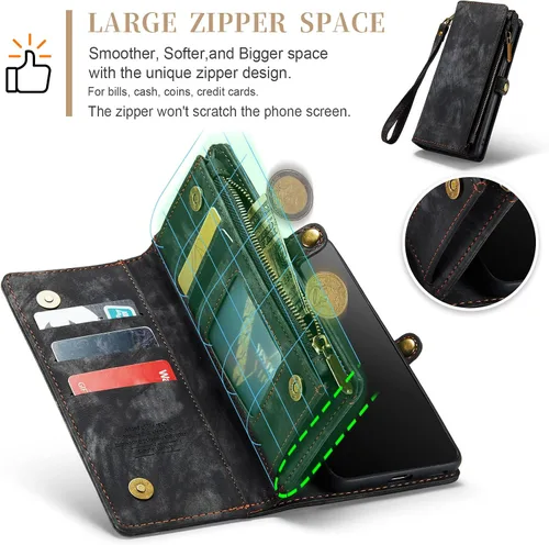 Vista 4 de Asuwish Funda de teléfono para Samsung Galaxy S22 5G con cremallera, funda desmontable con protector de pantalla de vidrio templado y tarjetero