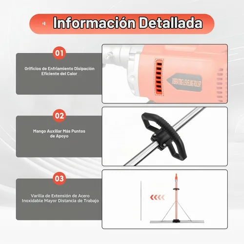 Vista 4 de Regla vibratoria de hormigón inalámbrica, 7500mAh 2-3H Runtime batería de litio herramienta de acabado liso de superficie de hormigón, herramienta