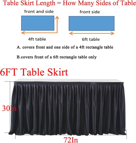 Vista 5 de PARTISKY Falda rectangular de poliéster negro, 6 x 72 pulgadas, resistente a las arrugas, con volantes plisados, perfecta para banquetes, bodas