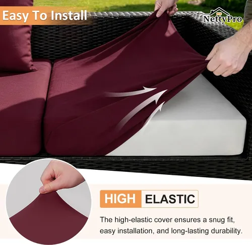 Vista 2 de NettyPro Juego de 4 fundas elásticas para cojines de asiento de sillas de patio, fundas elásticas de repuesto para la mayoría de sofás, protectores
