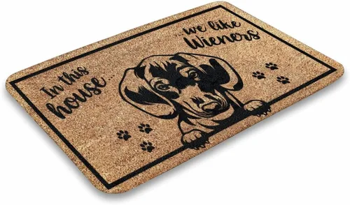 Vista 4 de in This House We Like Wiener - Divertido felpudo para perro de Wiener, tapete de bienvenida para perro con salchicha, mamá del perro, tapete