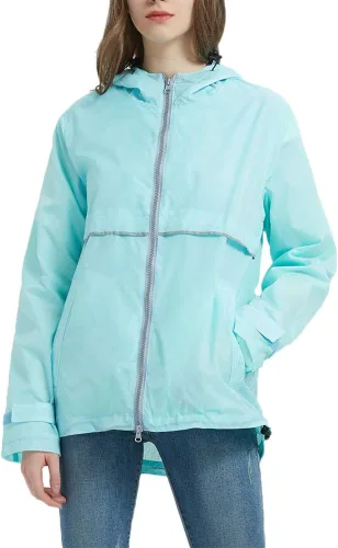 Vista 2 de Mywu Chaqueta impermeable con capucha para mujer, cortavientos, ligera para exteriores