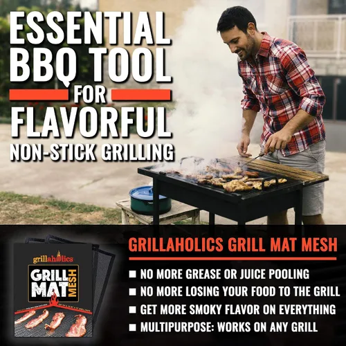 Vista 3 de Grillaholics Paquete de ahumador para principiantes, incluye alfombrilla de malla de acero inoxidable para ahumar