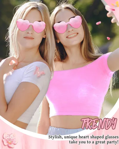 Vista 6 de Lentes de sol con forma de corazón para mujer, lentes de sol con forma de corazón y pierna sin montura para despedida de soltera, regalos de boda