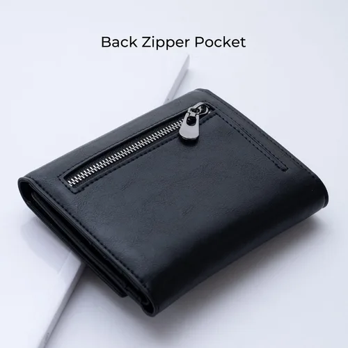 Vista 3 de Alldaily Billetera pequeña con bloqueo RFID, billetera delgada para tarjetas de crédito con bolsillo con cremallera, Negro -, Compacto