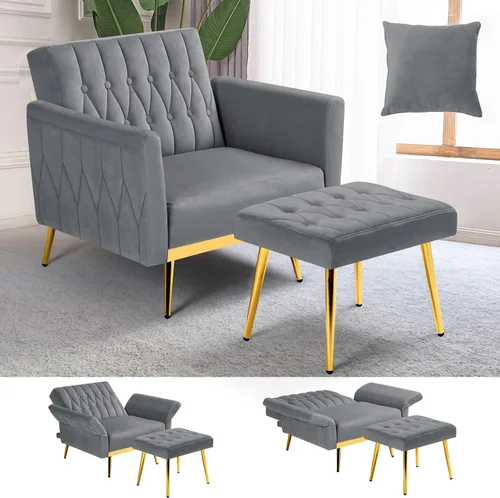 Vista 12 de Silla decorativa de terciopelo con otomana y respaldo ajustable
