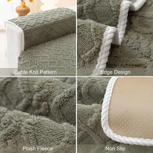 Vista 6 de vctops Fundas de sofá de jacquard geométrico de lujo para sofá de granja, funda neutra antideslizante para sofá seccional, funda suave y cálida