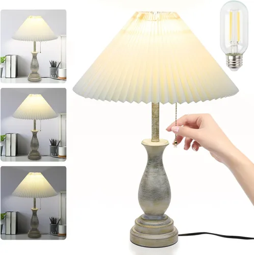 Vista 9 de LALISU Lámpara de mesa de granja con control táctil, lámpara de mesa regulable de 3 vías, lámpara moderna de mesita de noche con 2 puertos USB