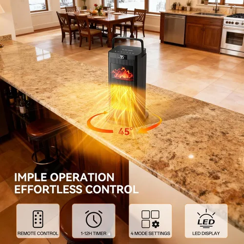 Vista 6 de Calentador de Espacio para Uso en Interiores, 1500W Portátil de 35 cm Calentador Eléctrico con Termostato, Calentamiento Rápido, Oscilación de 45°