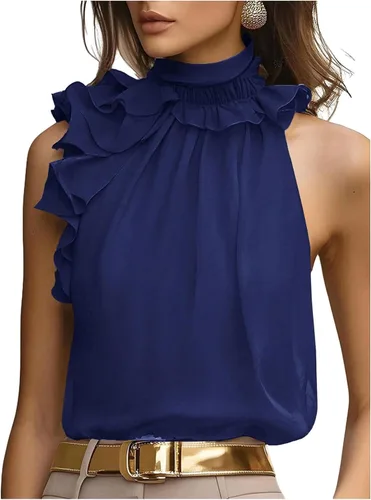 Vista 13 de SOLY HUX Blusa elegante con cuello halter para mujer Albaricoque puro