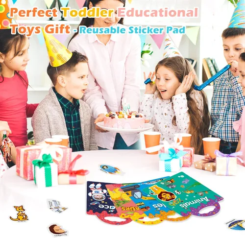 Vista 7 de Juego de 4 libros de calcomanías reutilizables para niños pequeños de 2 a 4 años, calcomanías de juguete reutilizables para niños pequeños de 1 a 3