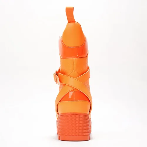 Vista 5 de Cape Robbin Botas de combate gruesas Hot Rod para mujer, botines altos con cordones, botas de tacón grueso