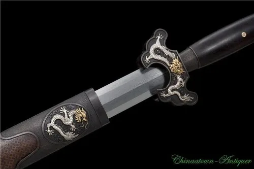 Vista 6 de Espada GLW GongQing Espada Patrón de Acero Octaédrico Hoja Jian Full Tang Battle Ready #4680